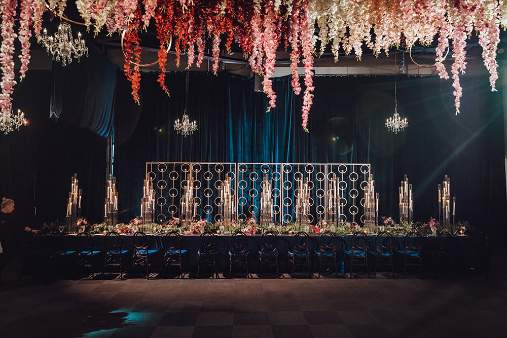 wedding reception decor - cascading flowers