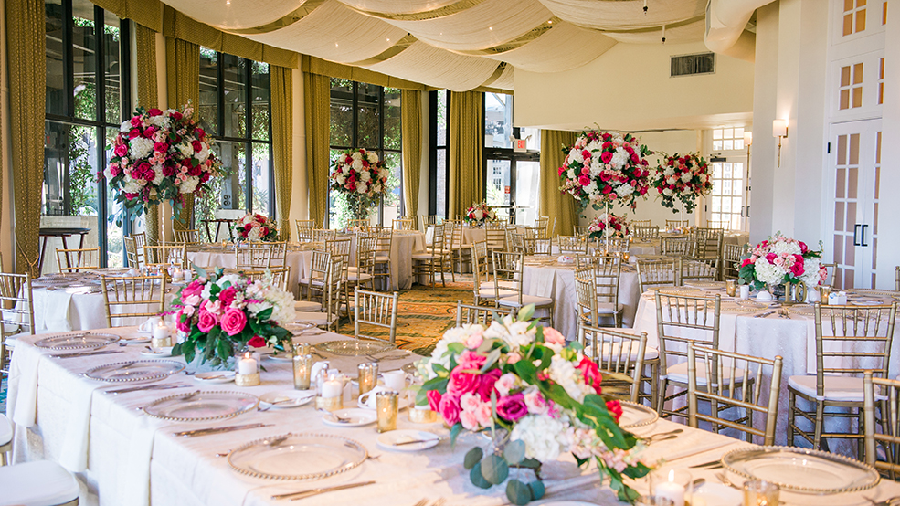 houston wedding, destination wedding, reception decor, pink, neutrals, tablescape, hotel galvez & sp