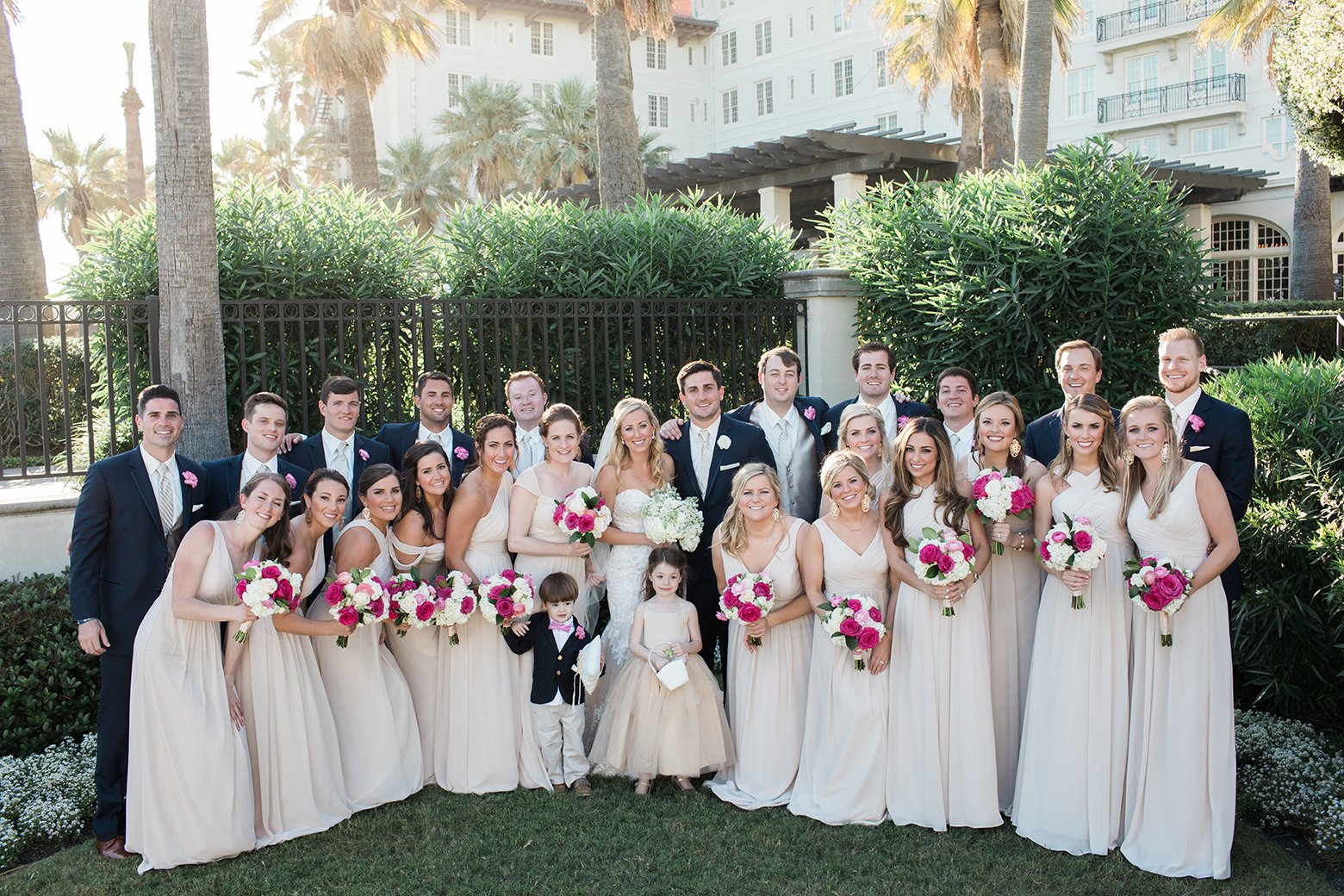 houston wedding, bridal party, bridesmaids, groomsmen, hotel galvez & spa