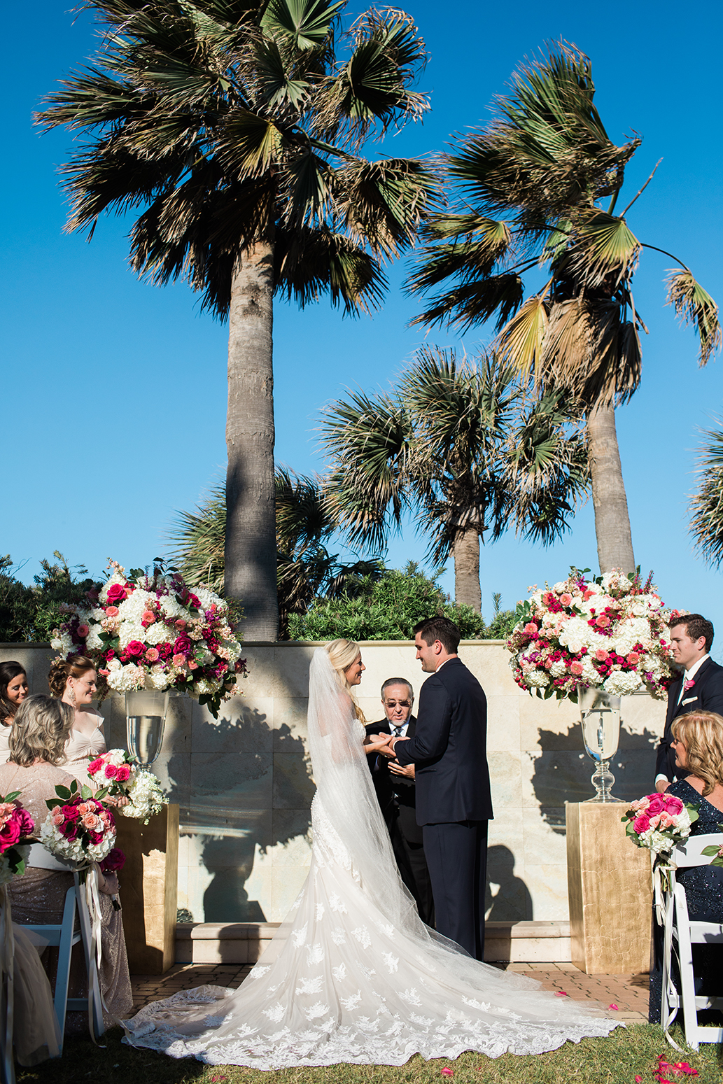 outdoor ceremony, galveston, wedding, bride, groom, vows