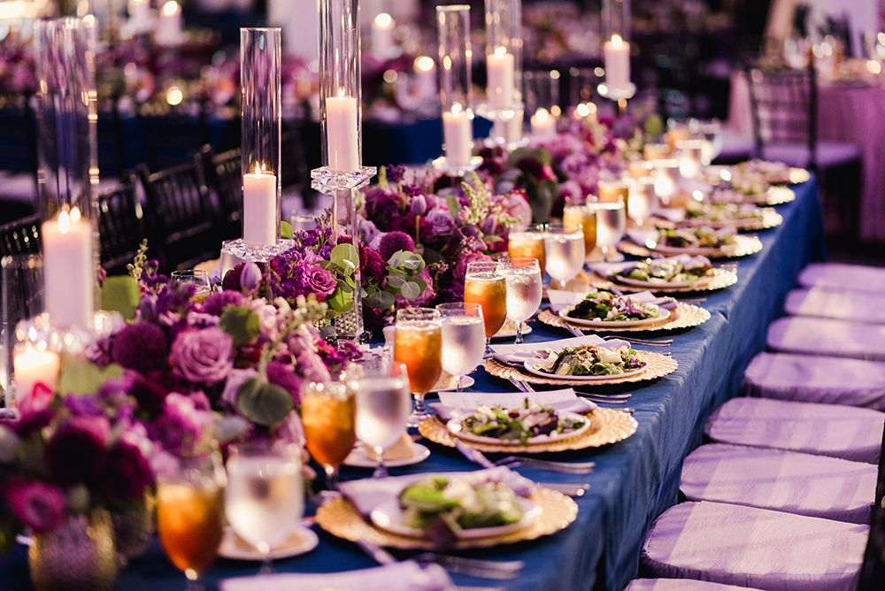 wedding reception decor - florals - purple