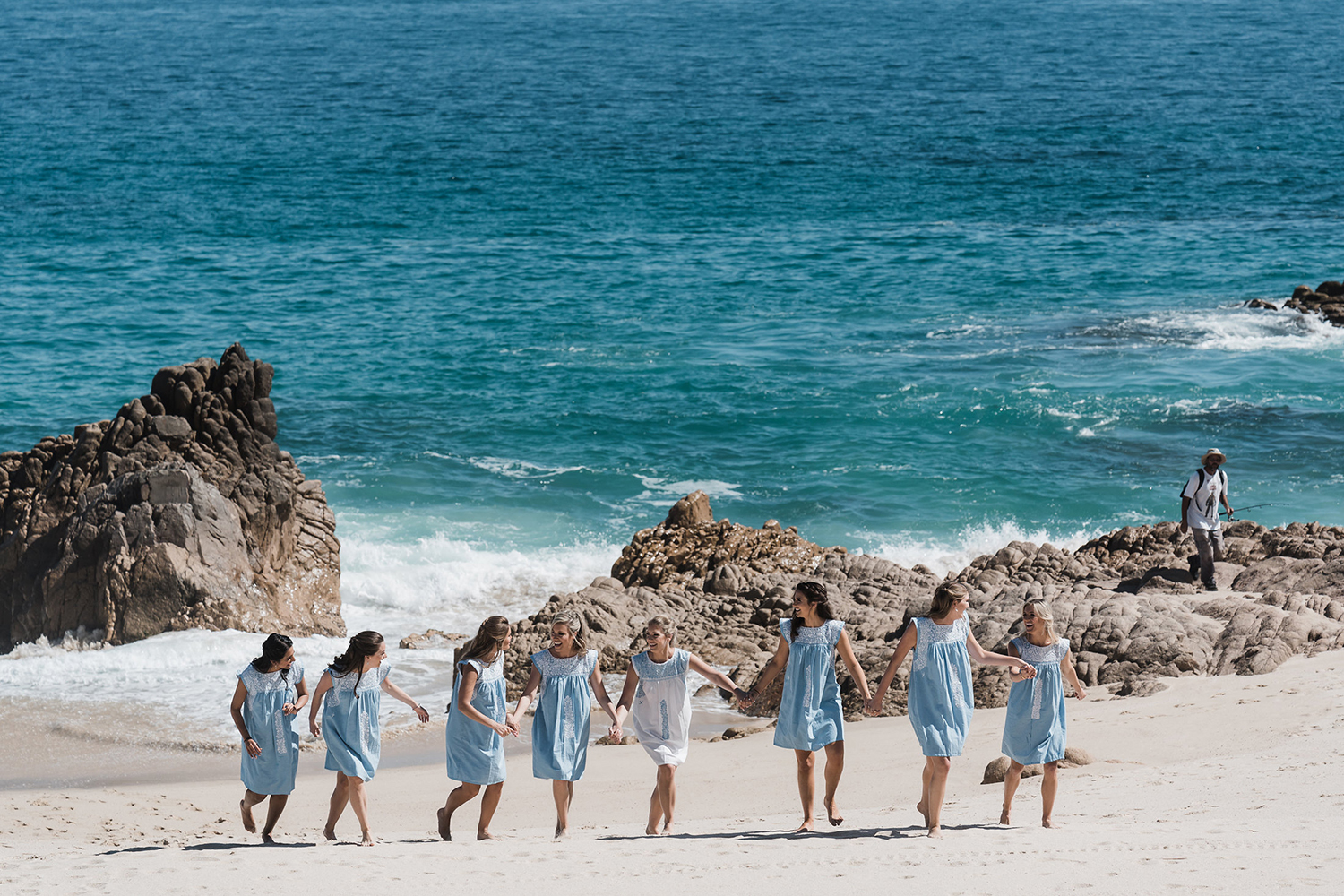 bridesmaids and bride before the wedding ceremony - beach photography