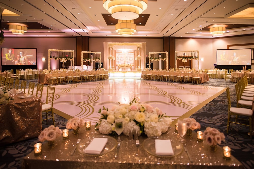 wedding reception, dance floor, vinyl, custom, hotel, decor, flowers, tablescape