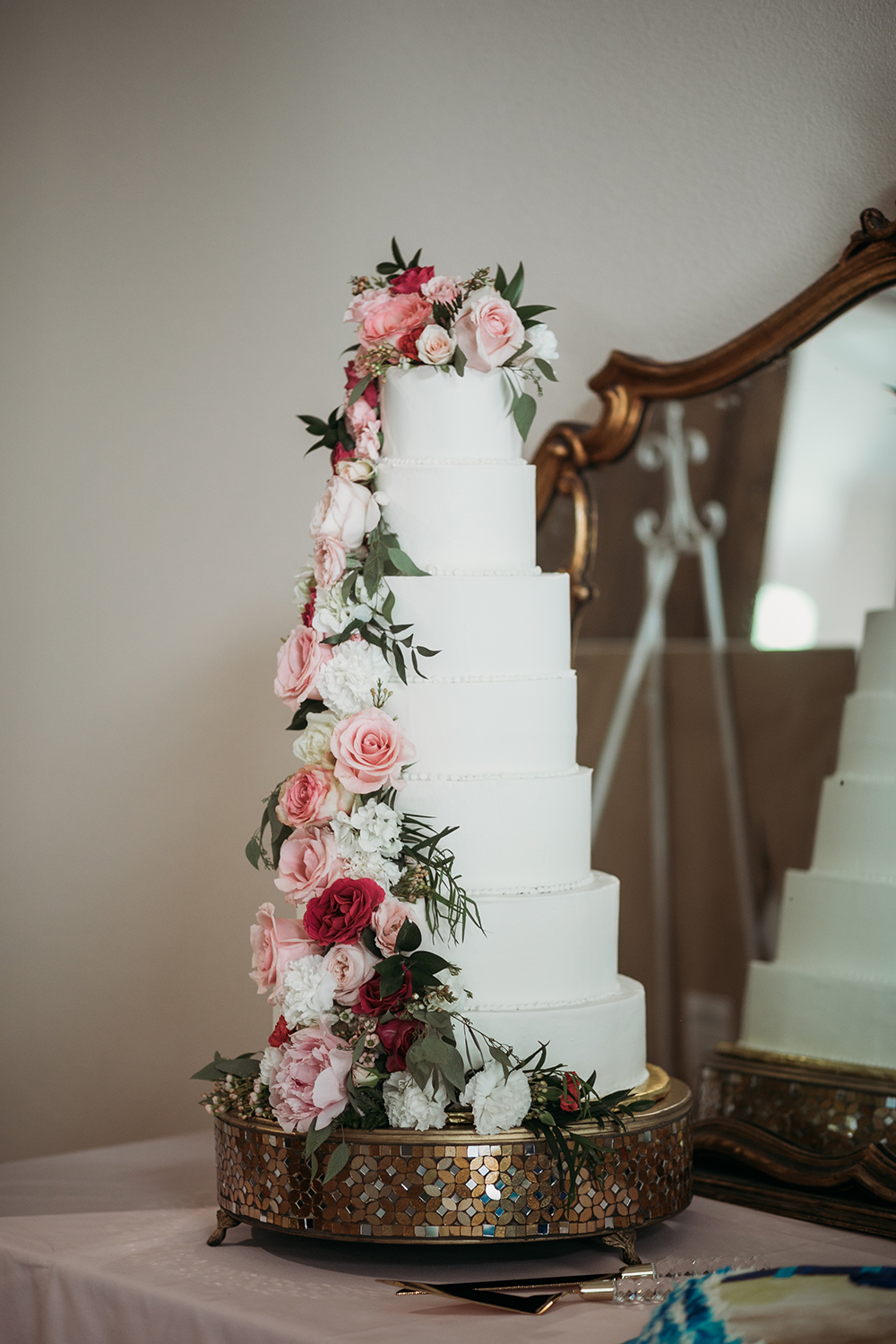 wedding cake - cascading flowers