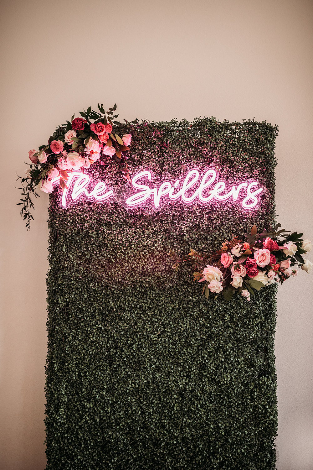 picture wall - neon sign - florals