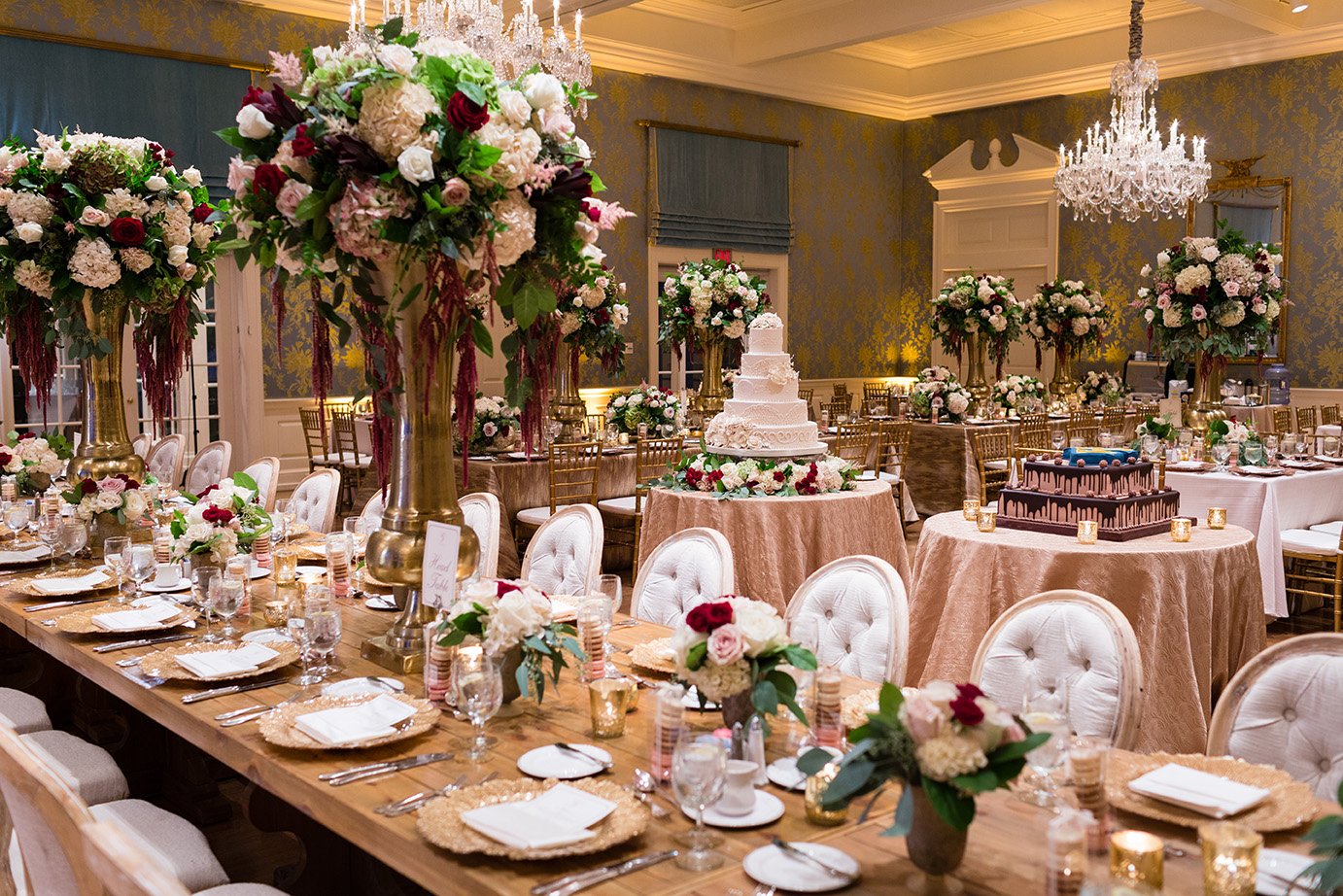 Houston wedding, reception decor, wedding inspiration, gold, wine, tablescape