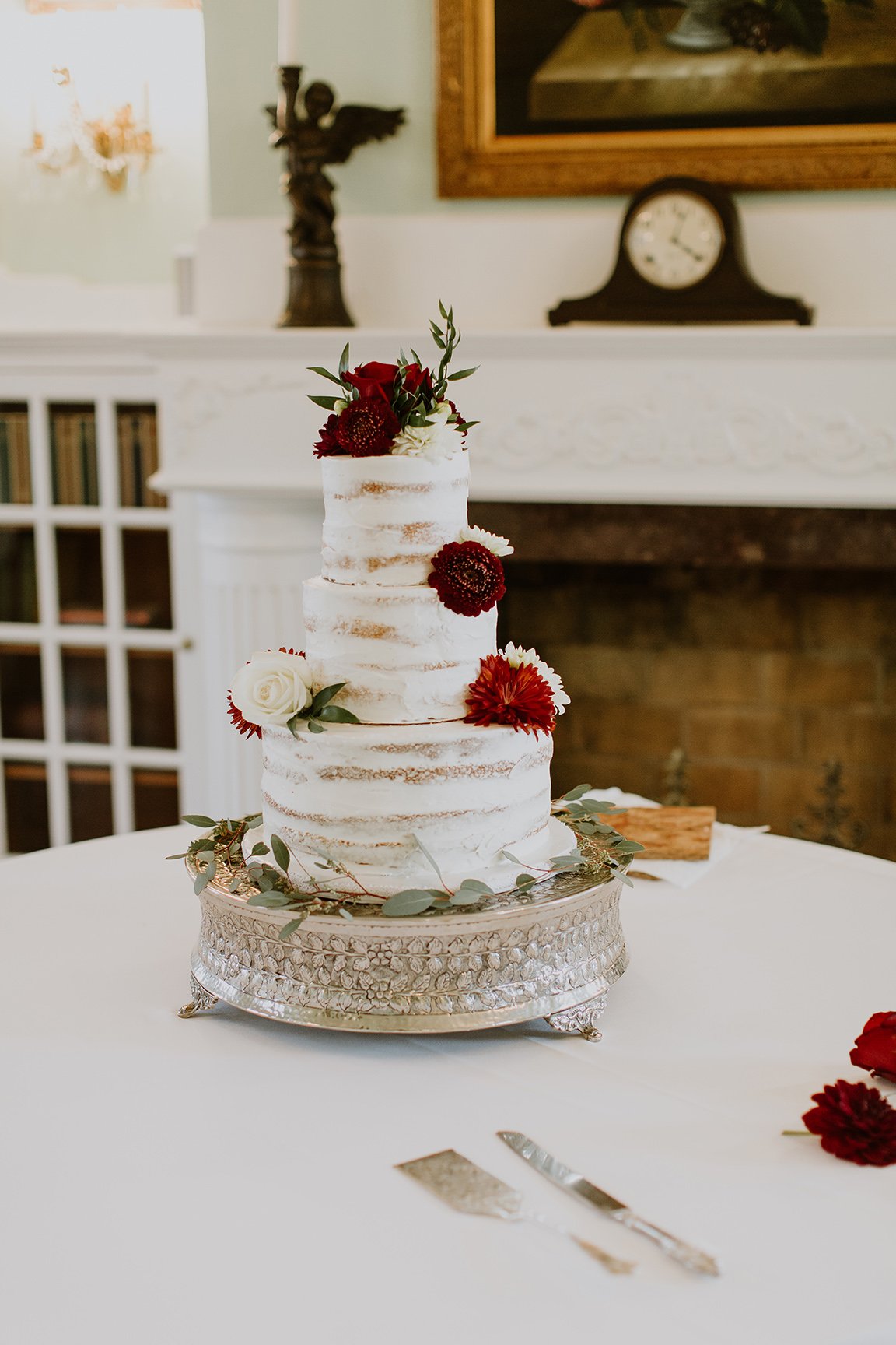 gardens at madeley manor, wedding cake, naked cake, white & red, real wedding, texas