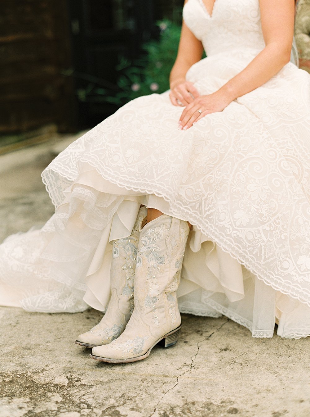 bridal gown photo - cowgirl boots