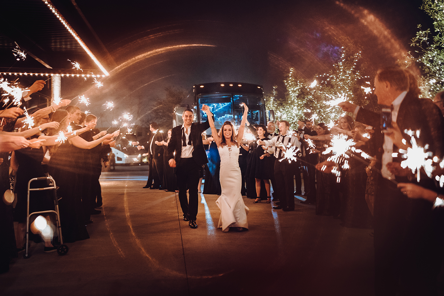 Houston Wedding, The Astorian, Couple Exit, Sparklers