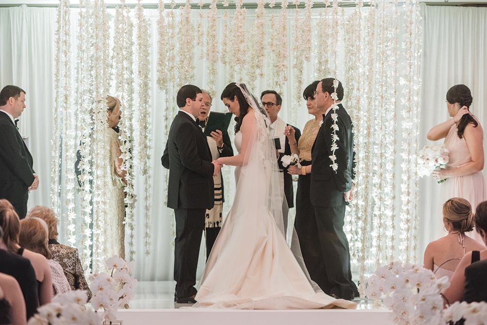 indoor wedding ceremony - floral chuppah - orchids 