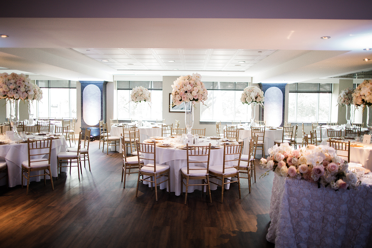 wedding reception layout, decor and flowers