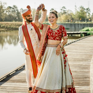 Peach, Coral and Blue Indian American Fusion Wedding 