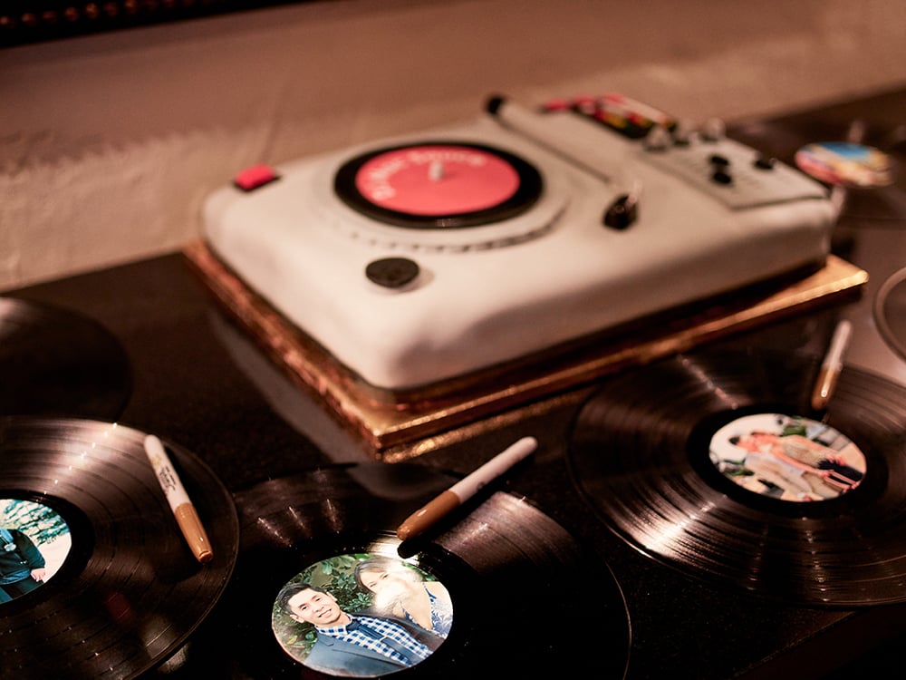 dj custom cake with records - grooms cake