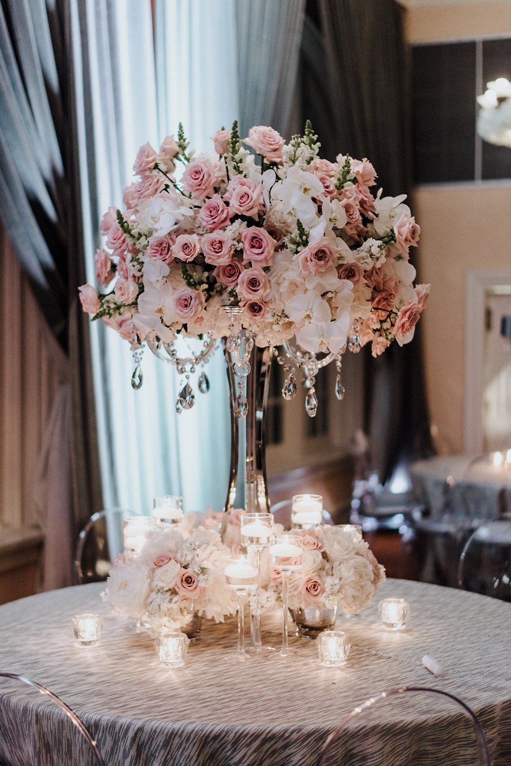flowers, centerpiece, table setting, bouquet, pink, reception, decor, hotel galvez