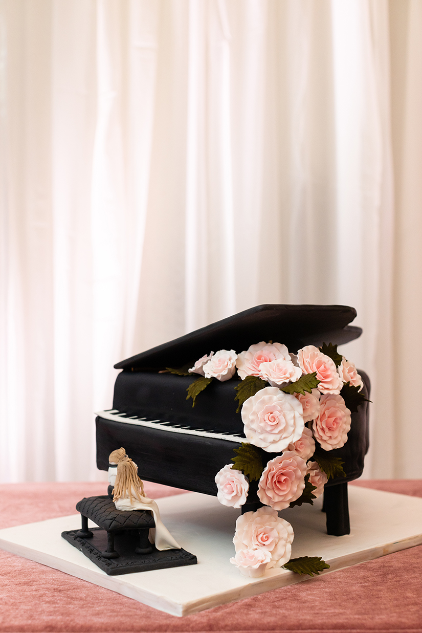 wedding cake - grooms cake - piano