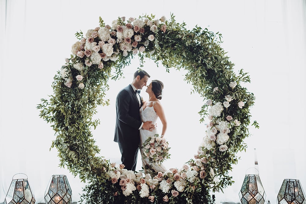 floral hoop with blush and ivory flowers