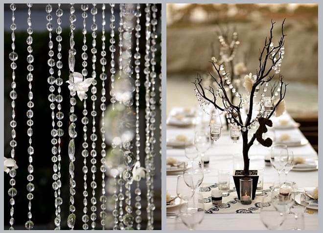 Hanging Crystal Curtain and Crystal Tree Wedding Centerpiece