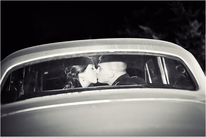 Bride and Groom kissing in car