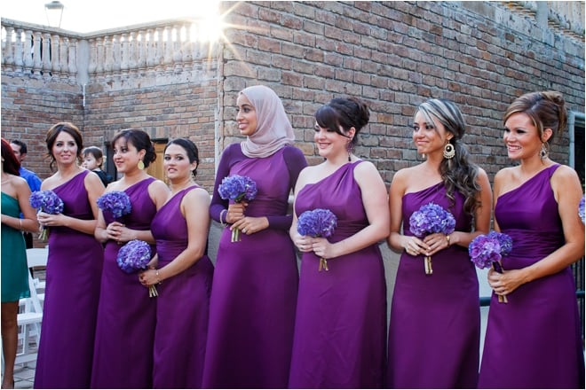 bridesmaids in purple dresses