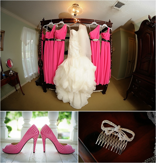 pink and black wedding dress