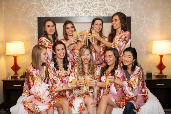houston bride bridesmaids floral kimonos champagne getting ready photo