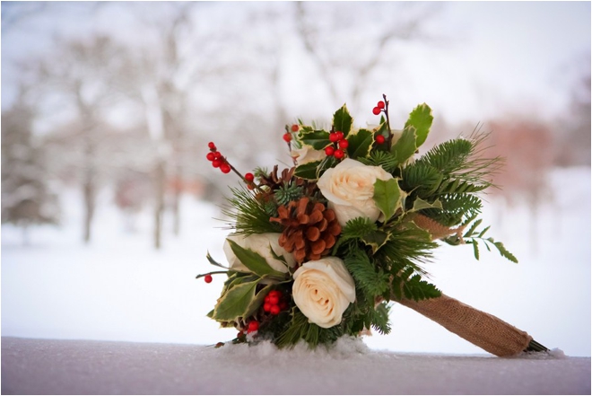 Pinecone-holly-and-burlap-bouquet