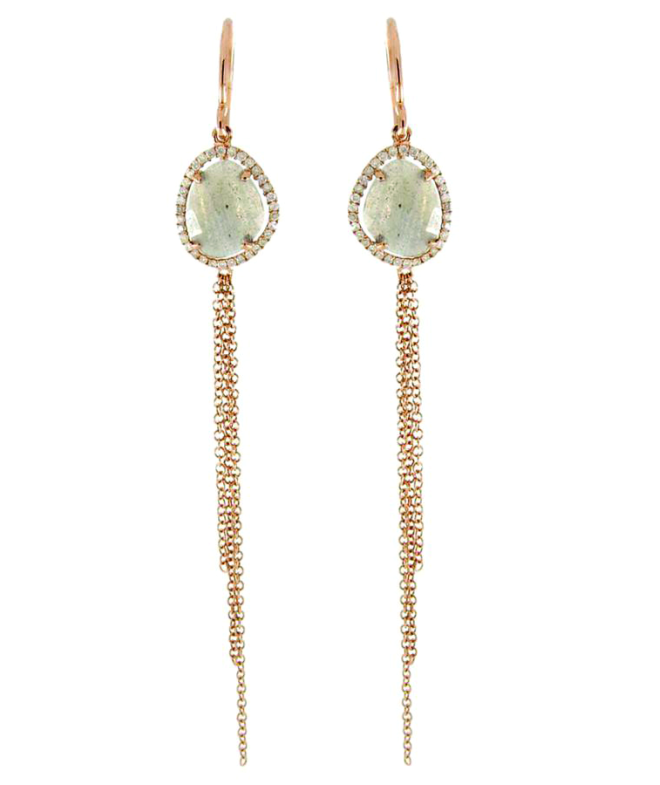 Rose-Gold Labradorite & Diamond Chain Earrings