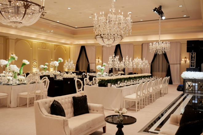 Black and White Color Palette Wedding Reception Decor