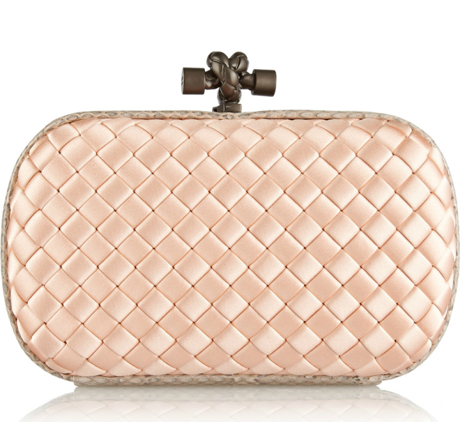 The Knot Pink Watersnake-Trimmed Intrecciato Satin Clutch