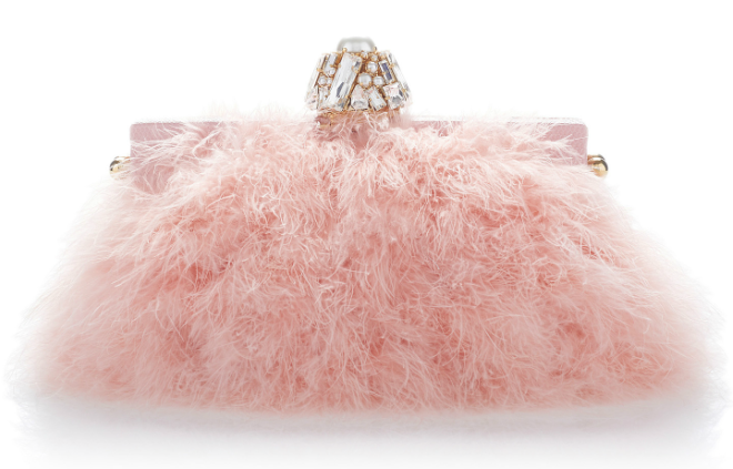 Pink Crystal Embellished Feather Clutch