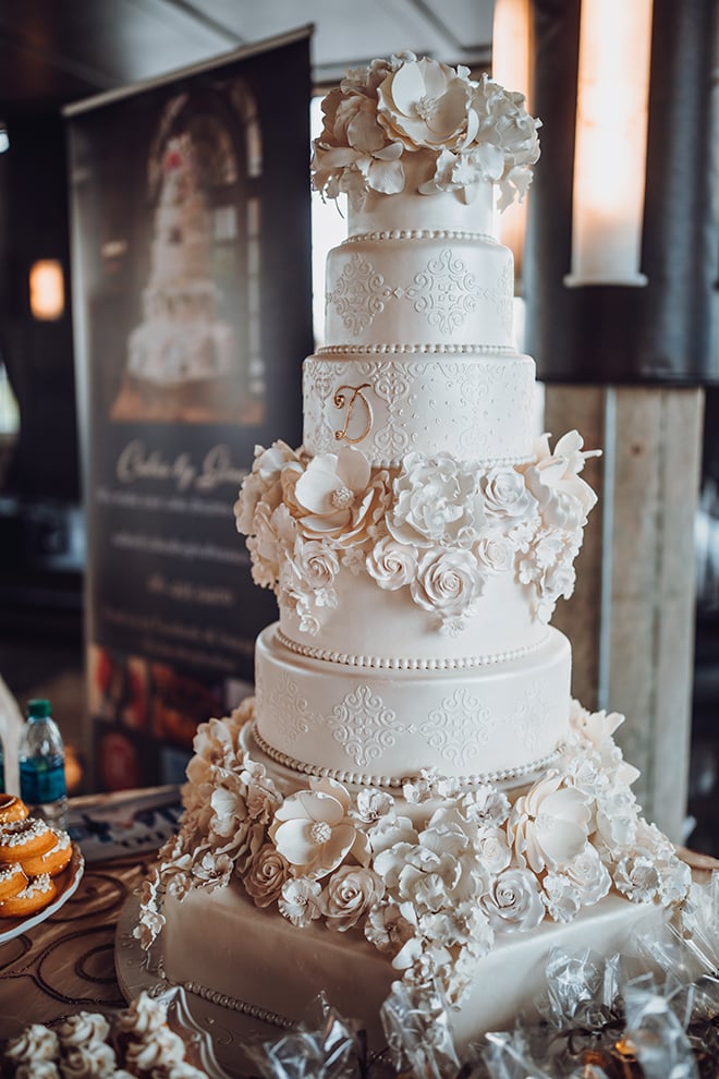 White Layered Wedding Cake with floral detailing