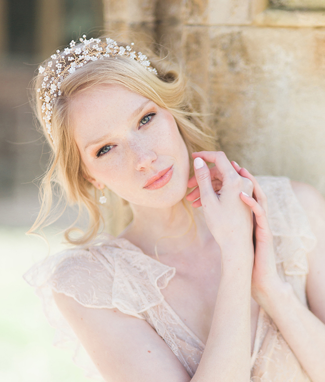 bridal headpieces, tiara, pearls, gold, delicate, Hermione Harbutt