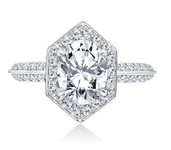 Karl Lagerfeld Diamond Hexagon Halo Engagement Ring, Unique Engagement Ring, Diamond RIng