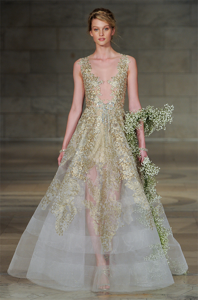 Non-White Dress, Designer, Gold Gown, Joan Pillow Bridal Salon