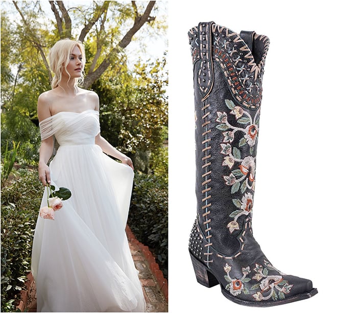Cowboy Boots, Wedding Style, Double D Ranch, Jenny Yoo, Texas, Country, Edgy, black boot