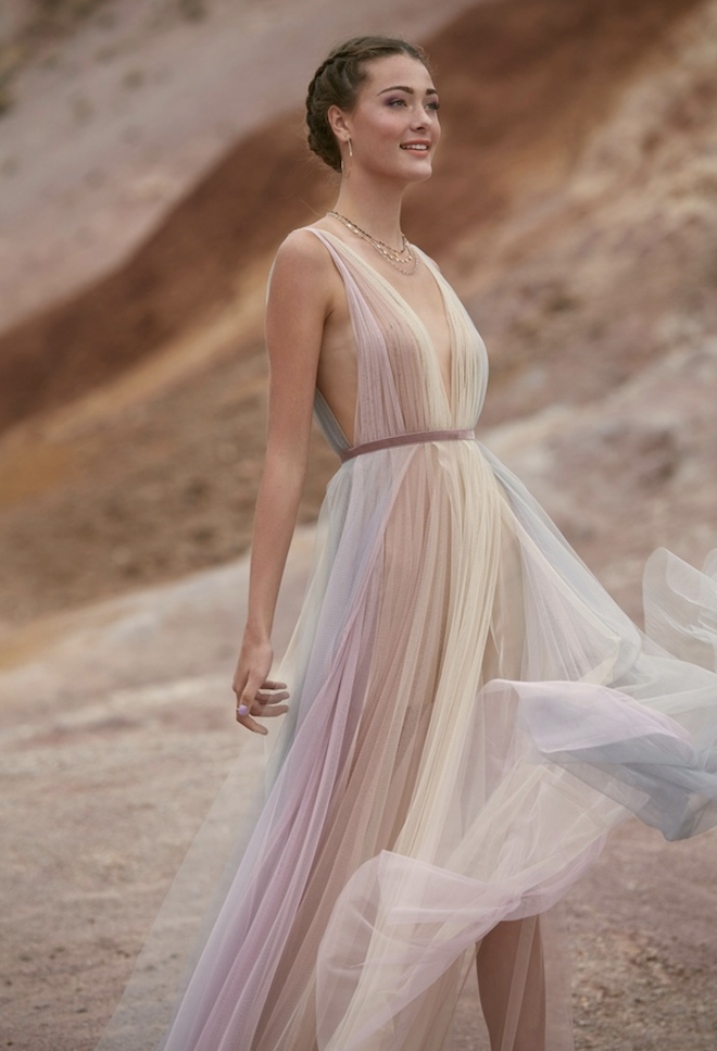 rainbow, sheer, tulle, boho, unique, colored wedding dress, non traditional