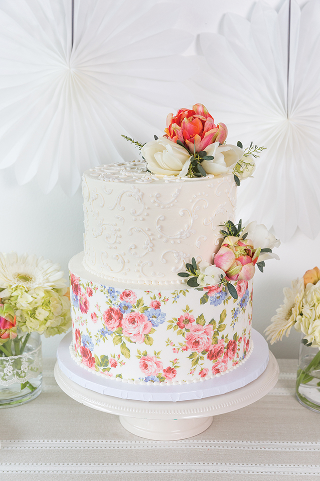 custom wedding cakes white and floral design details flower cake toppers two-tiered cake wedding cake inspiration Dessert Gallery Bakery & Cafe