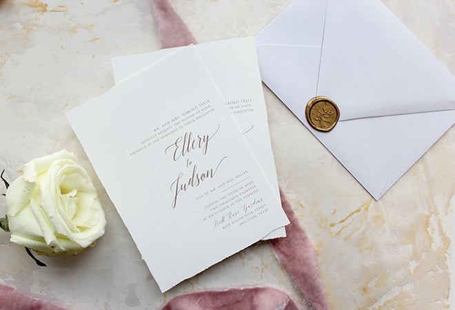 custom wedding invitations white cotton paper wedding invitations with calligraphy Memory Lane Paperie