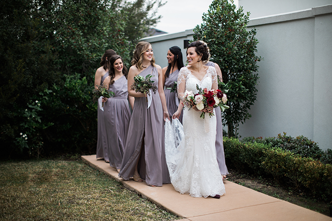 ashton garden wedding, houston wedding, bridal pary, bride with bridesmaids, purple bridesmaids dresses, lavendar
