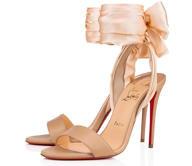 Christian louboutin bridal shoes pink nude heel satin bow bridal shower looks