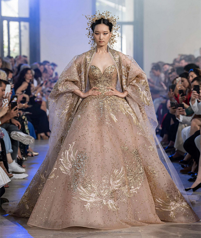 elie saab fall winter 2019-2020 haute couture designer bridal gown - gold white 