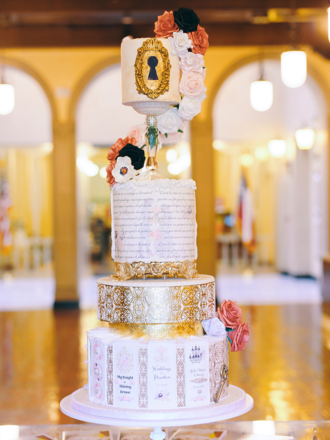 White and Gold Wedding Cake Houston Bakers EdibleMoments CivicPhotos