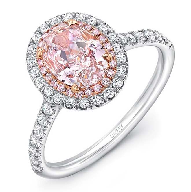 Pink diamond oval halo ring Houston Alku Modern Jewelers uneek