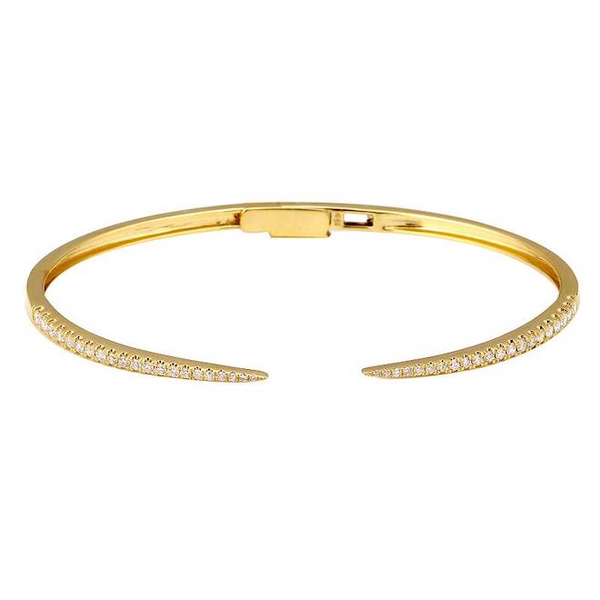 Gold Open Claw Diamond Bangle from Shaftel Diamonds to pair with a valentine's day outfit.