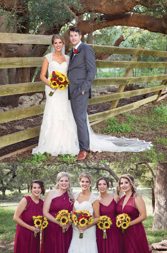 sunflowers, la estancia bella, maroon, real wedding, rustic