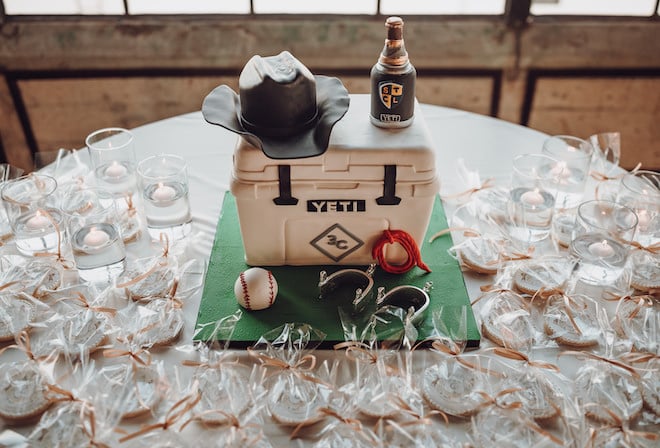grooms cake, cookie favors, yeti cooler, cowboy hat, custom, unique, cakes by gina