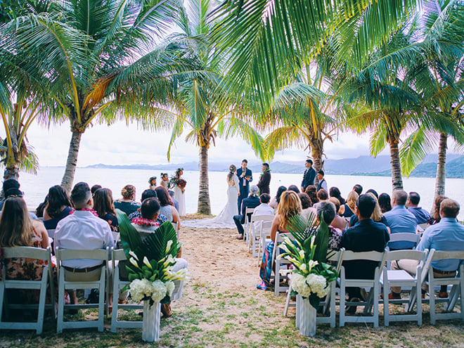 outdoor ceremony, beachfront, destination wedding, hawaii, wedding, photography, civic photos, videography, meant to be films, tropical