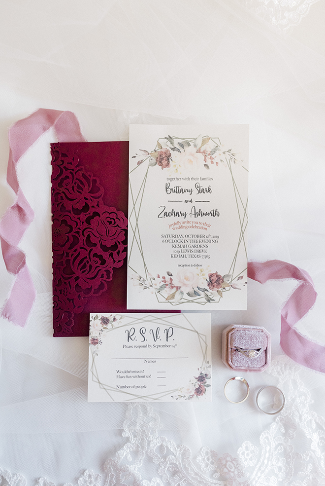flatlay, wedding, invitations, stationary, pink, white, blush, burgundy 