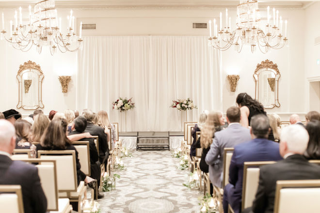  ceremony, wedding photography, wedding venue, st anthony hotel, anna kay photography, white drapes, elevated florals, ceremony decor