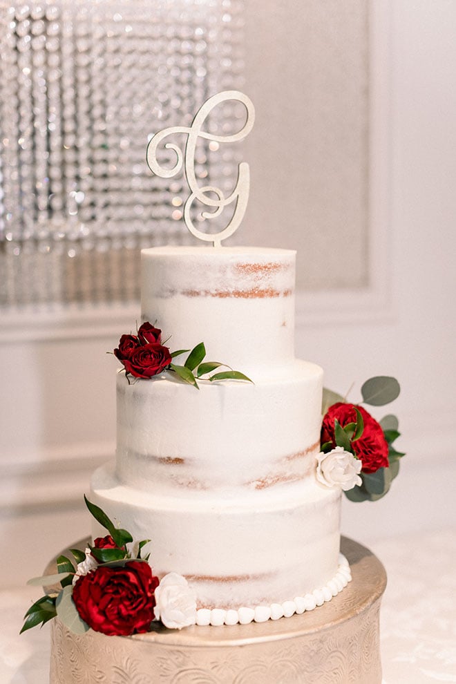 wedding cake, naked cake, white, ivory, floral accent, simple, classic